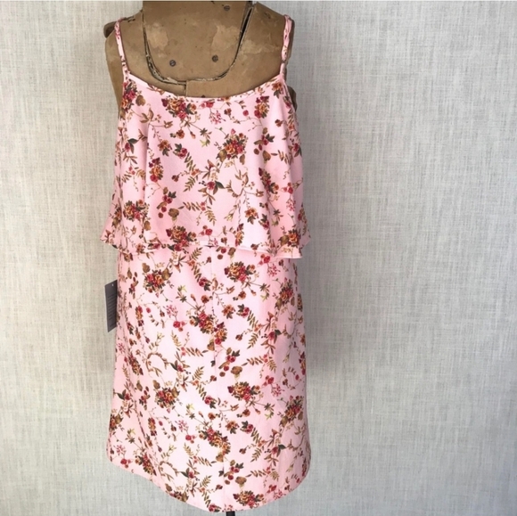 Mary & Mabel soft textured pink floral open back poly dress skinny straps medium - Picture 5 of 6